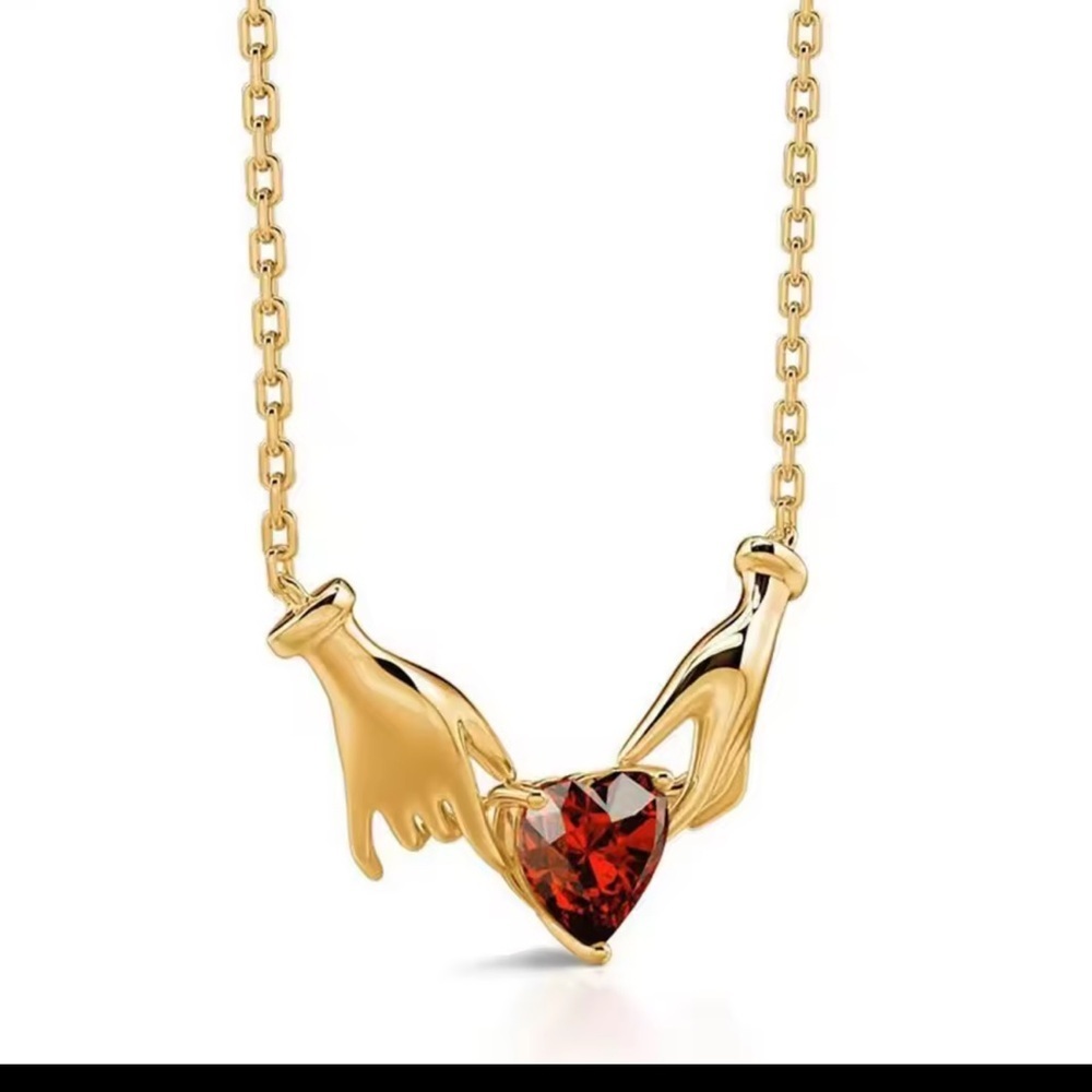 Gold color Handcrafted Necklace with Red Heart Pendant